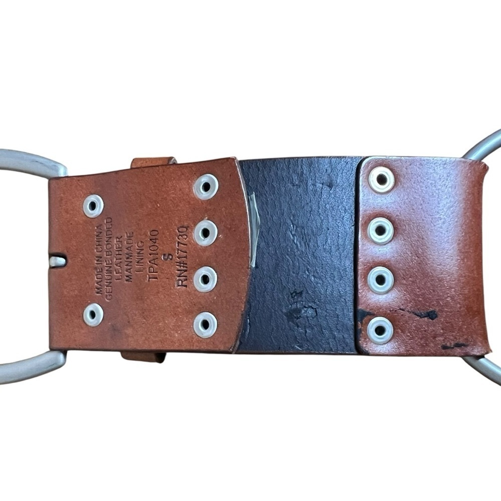 Brown Tooled Leather Wide Statement Belt Rings Boho Waist Festival Women’s Sz S - Picture 10 of 11